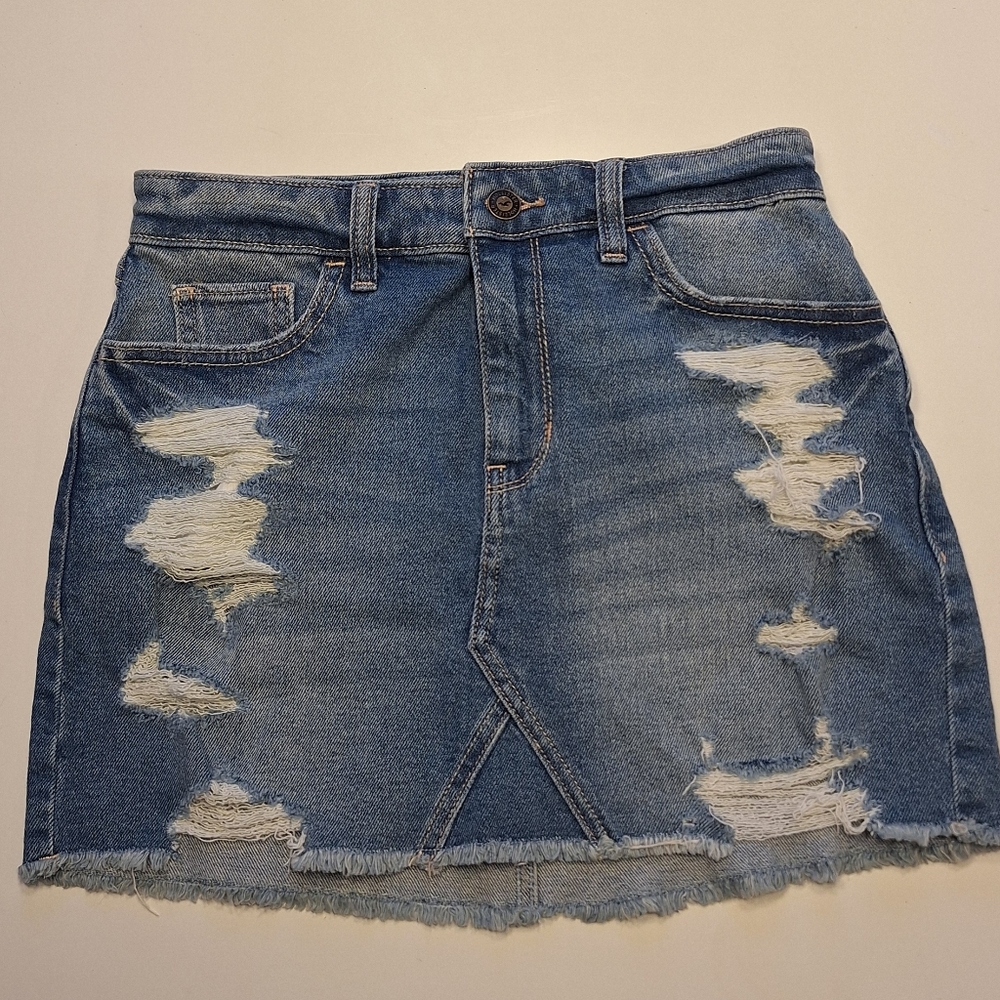 Hollister Denim Distressed Mini Skirt